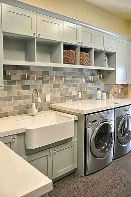 blue cabinets in laundry room