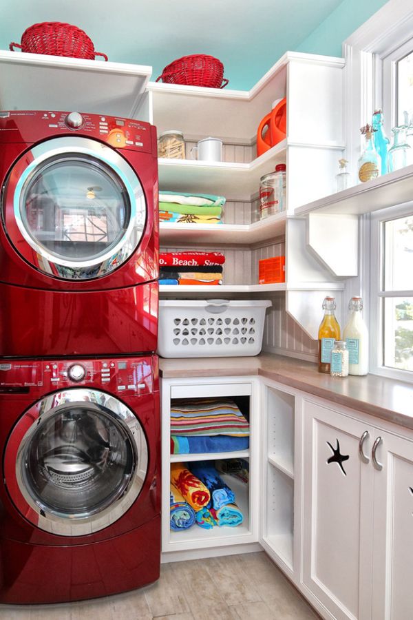 red washer dryer laundry room