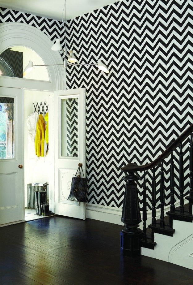 bold black and white herringbone wallpaper