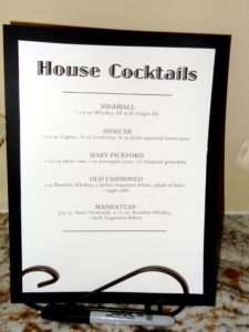 1920's party bar drink menu