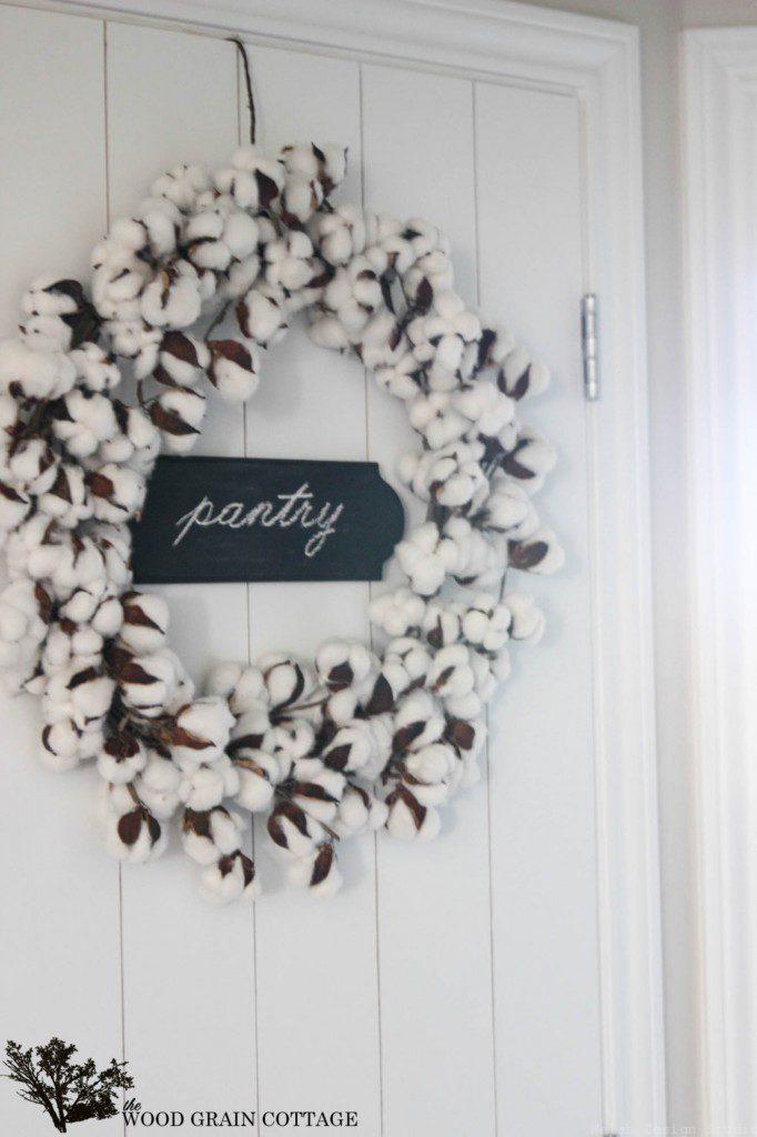 cotton wreath over pantry door