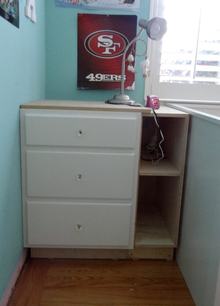 DIY cabinets and built-in drawers for girls bedroom
