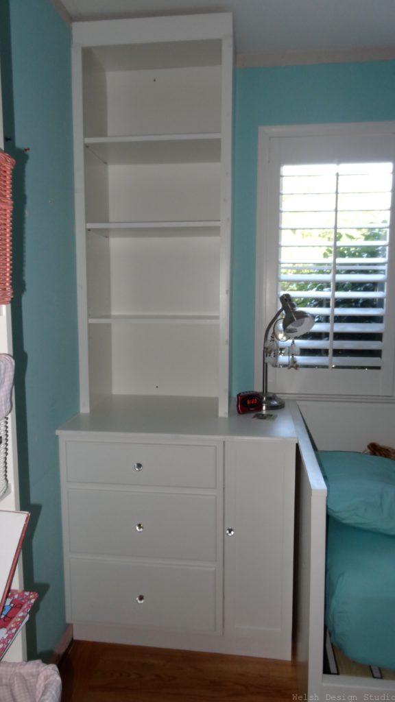 built-in drawers and bookcases girls bedroom