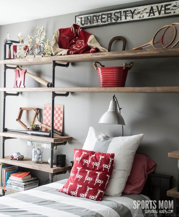 pipe shelving for industrial boys room