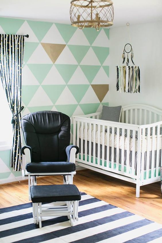 black and white and mint nursery