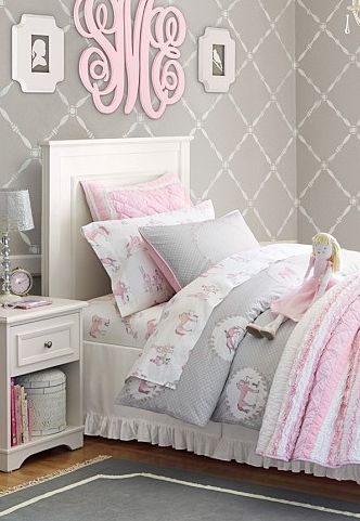 gray and pink girl bedroom