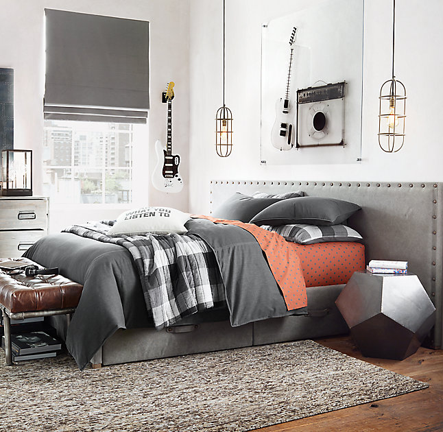 gray and orange bedroom