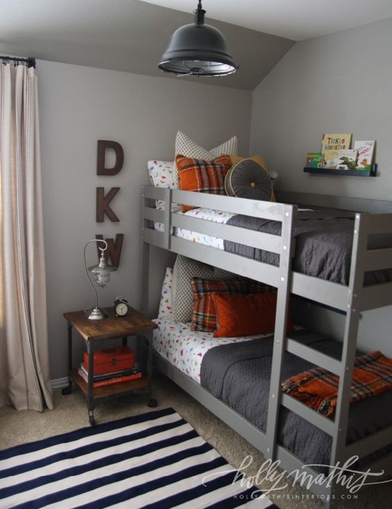gray and orange boys bedroom