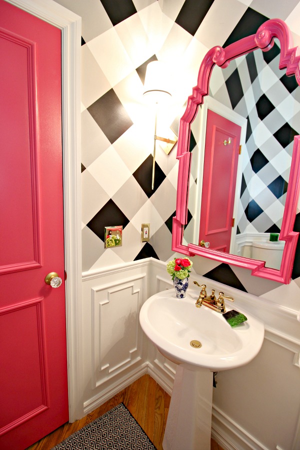 bright pink bathroom door
