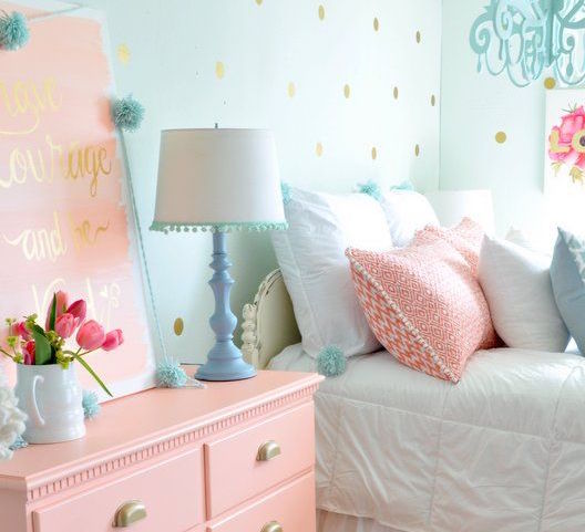 teal and coral girls bedroom