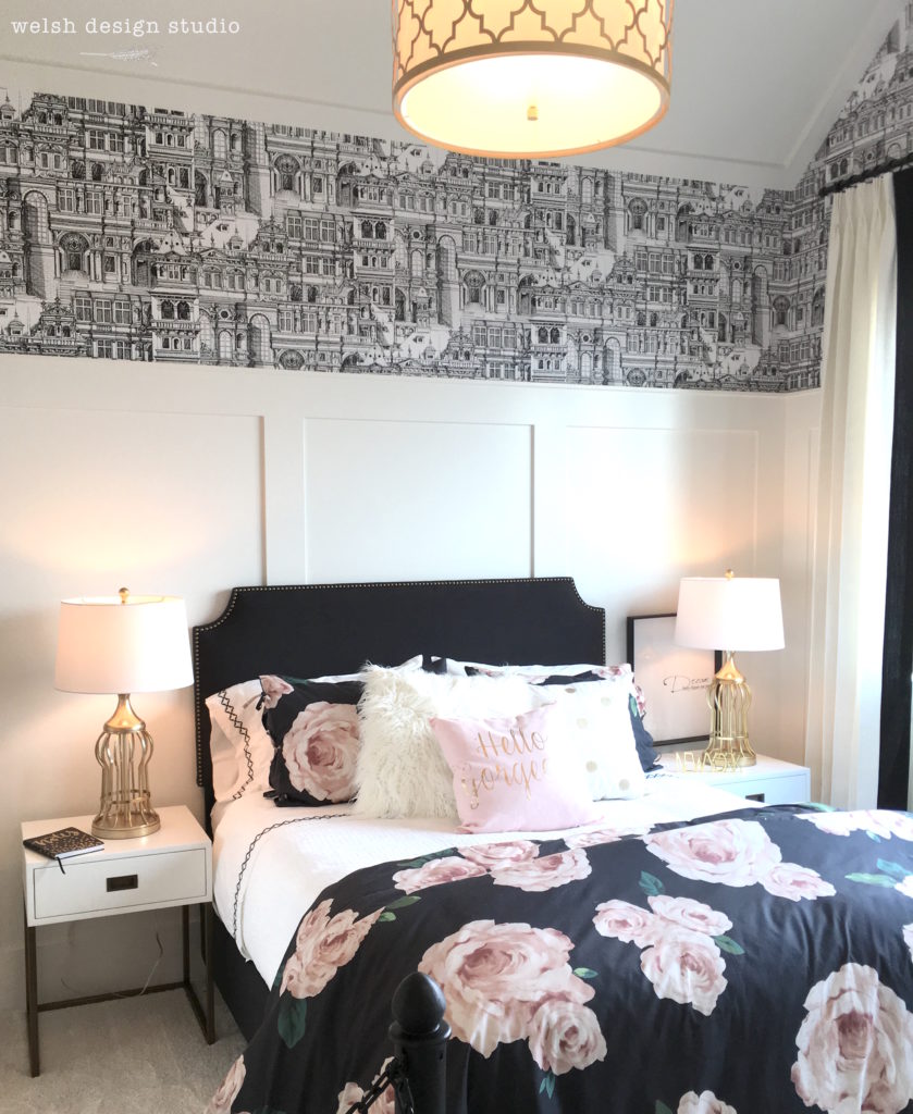 black and white teen bedroom