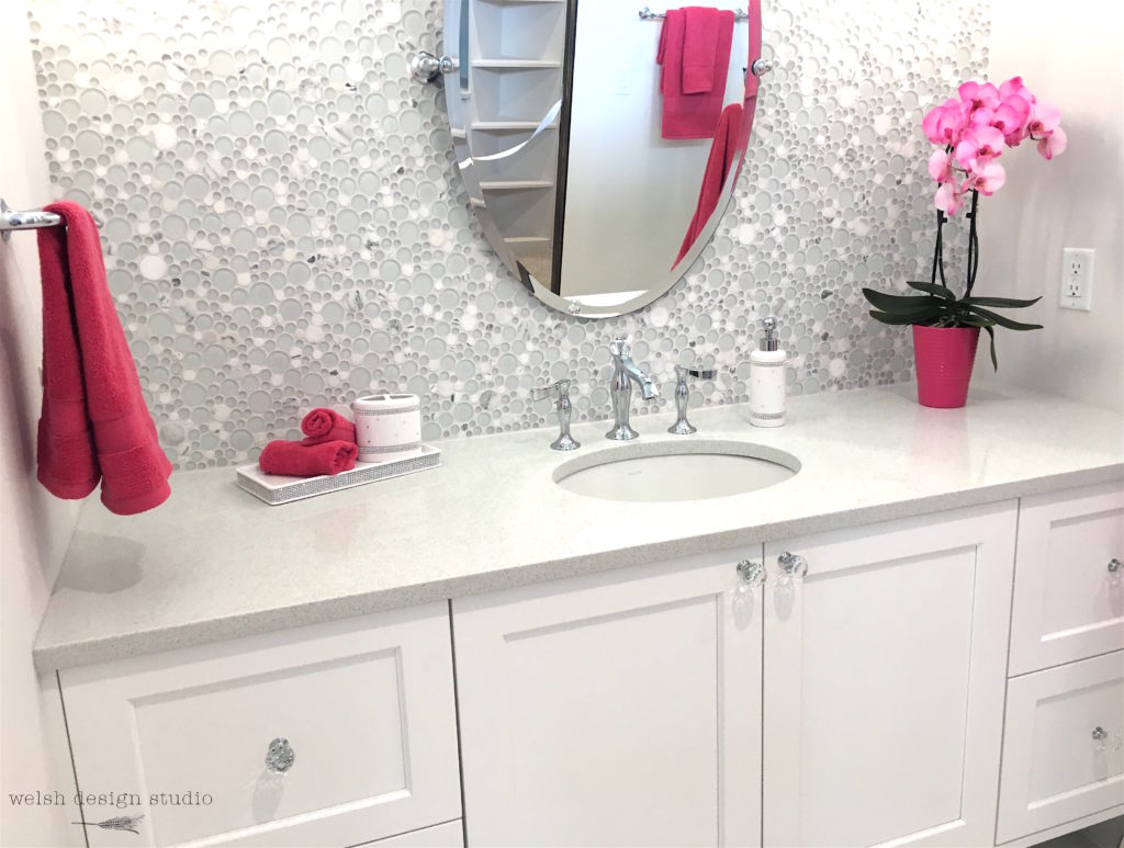 white bathroom with bubble tile