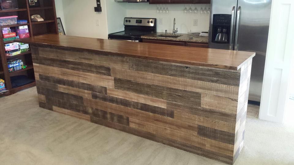 Reclaimed wood wrapped bar
