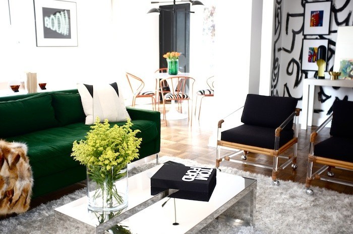 green sofa in living room