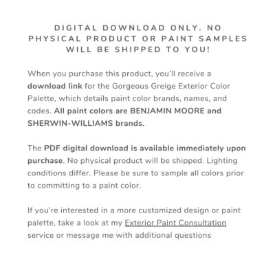 Greer Color Exterior Color Palette - Gorgeous Greige – Welsh Design Studio