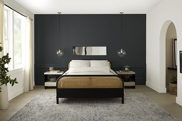 Behr color of the year 2024 cracked pepper bedroom accent wall