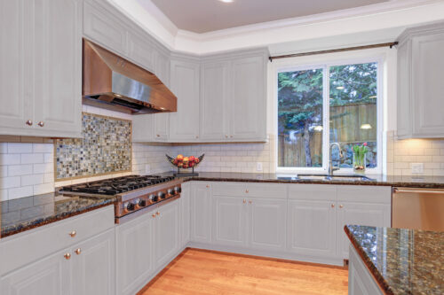 gray painted kitchen cabinets