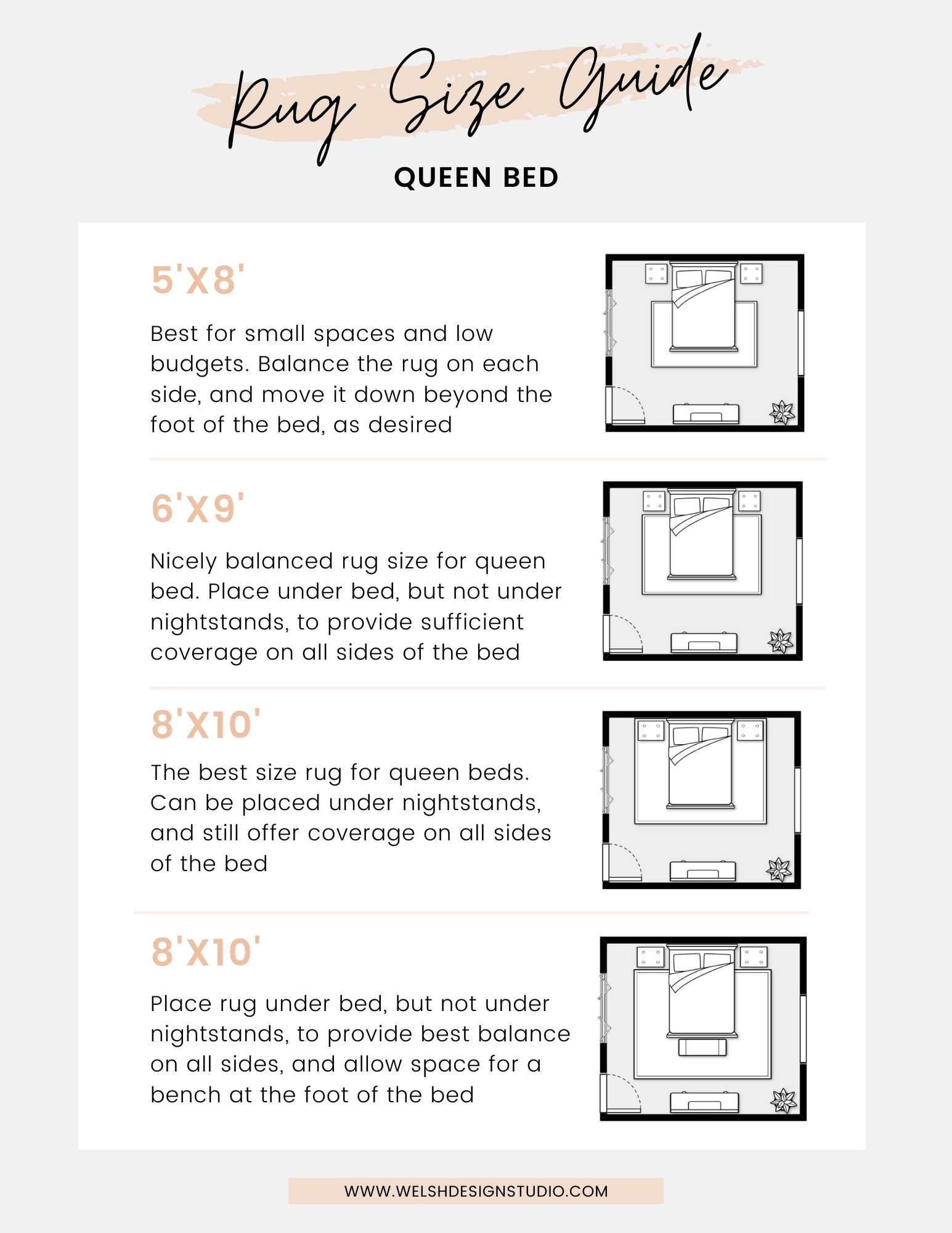 The Best Rug Size for a Queen Bed - Welsh Design Studio