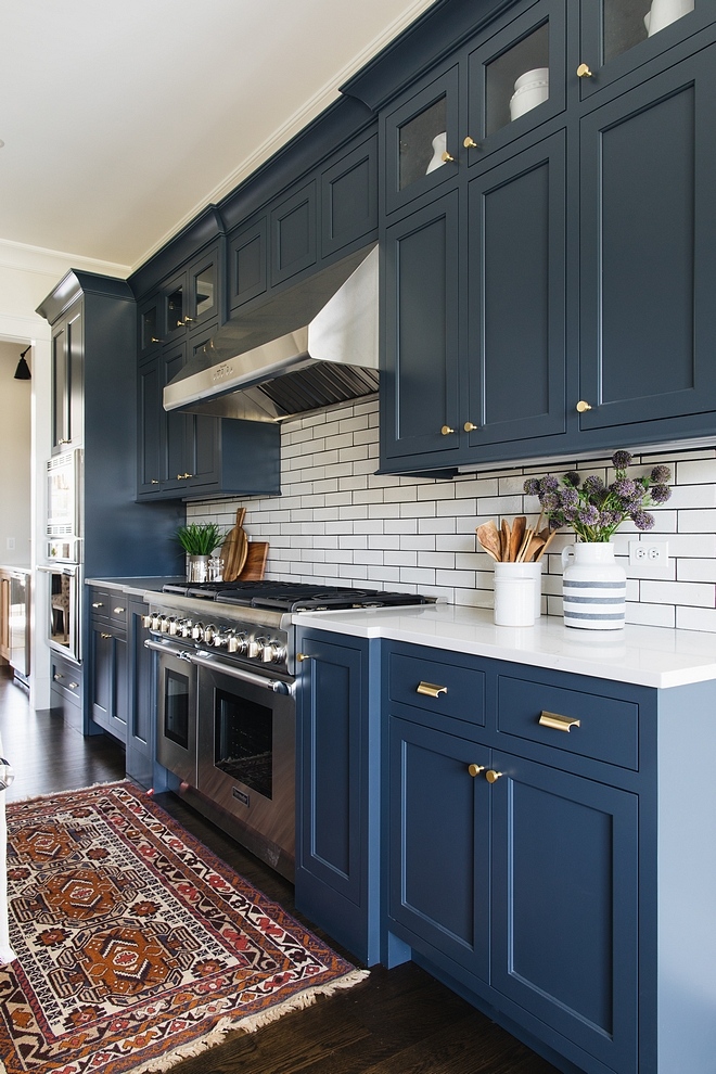 dark blue painted kitchen cabinets