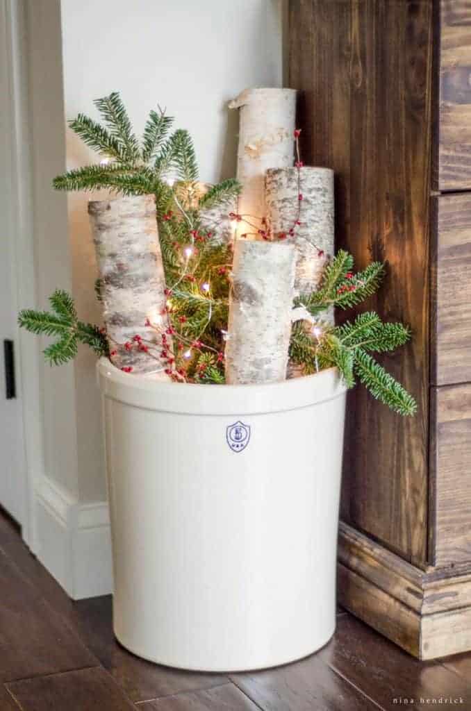 birch logs and pine in bucket