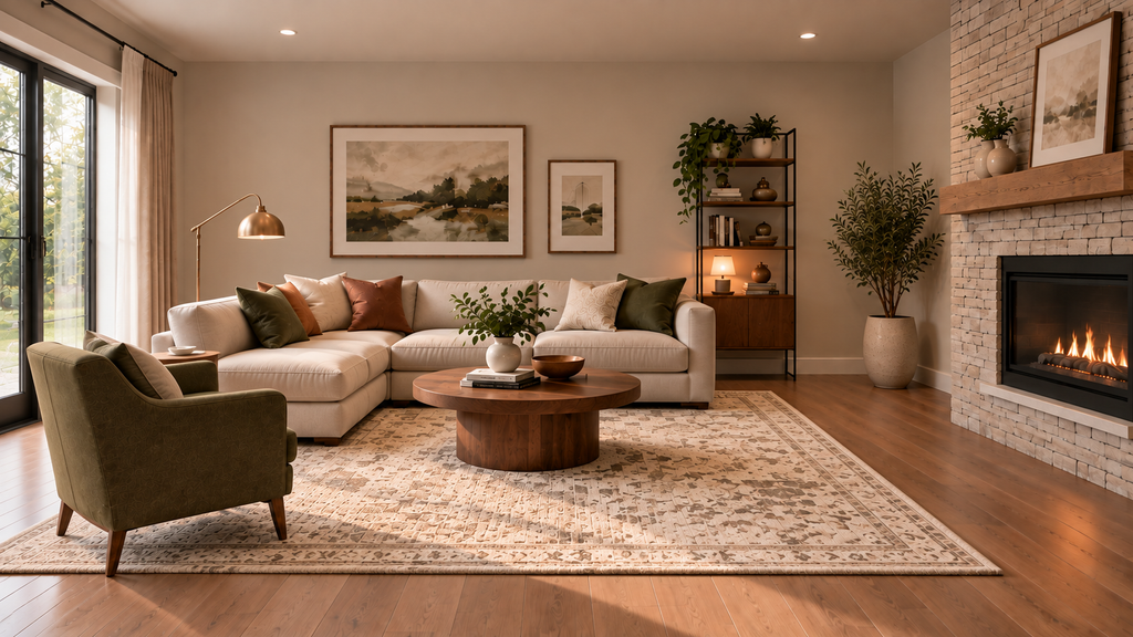 living room with a balanced furniture arrangement