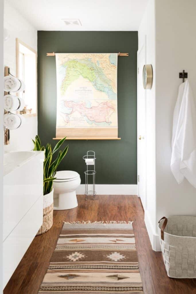 bathroom updates green accent wall