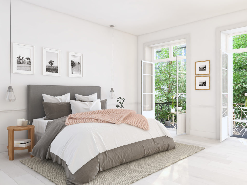 pink white and gray bedroom