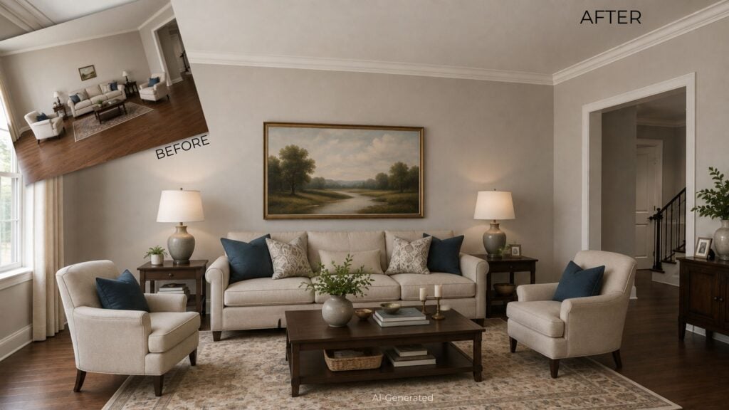 before after living room what's missing