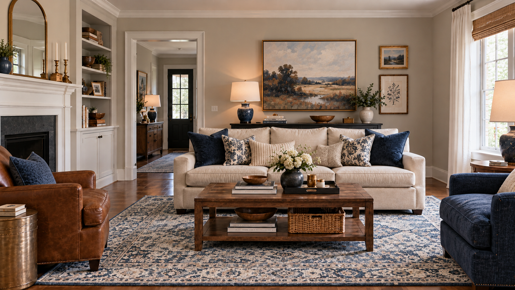 living room with a cohesive color palette