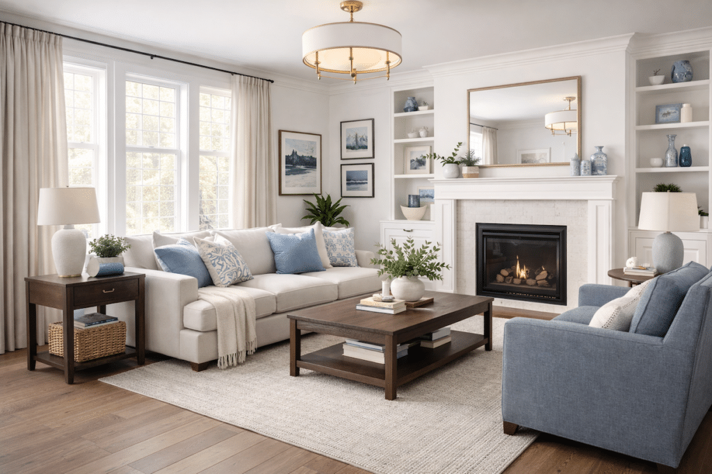 cohesive home decor in living room