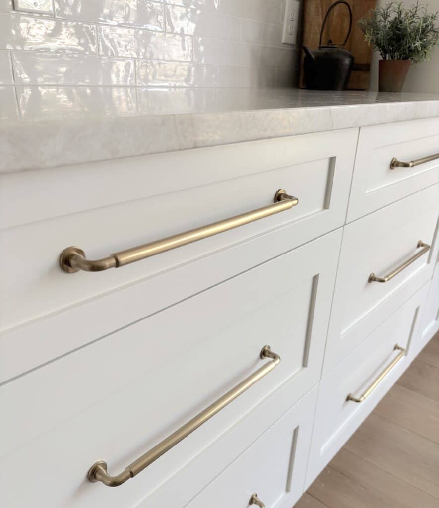 brass drawer pulls for kitchen renovation