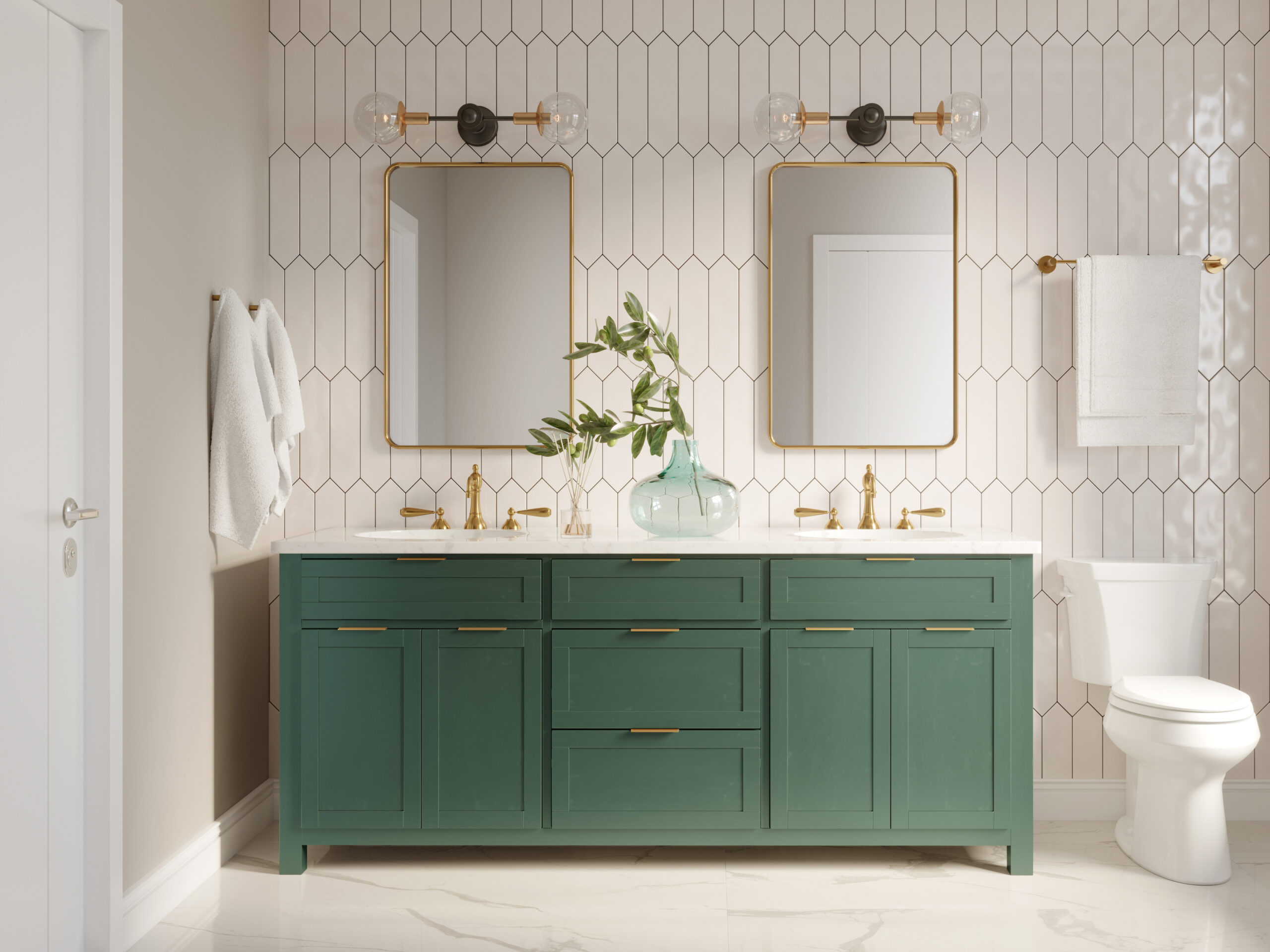 bathroom with green vanity