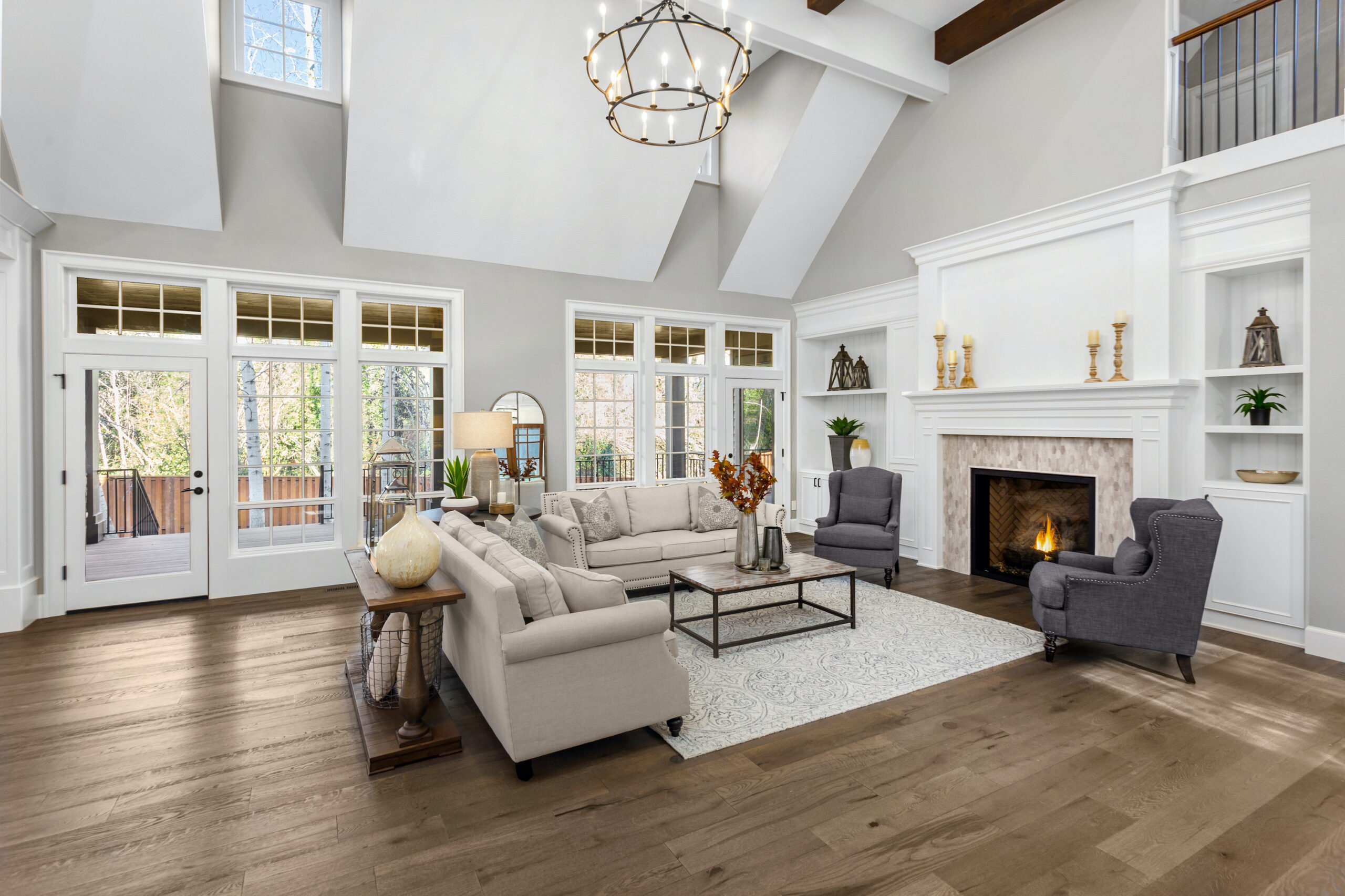 hardwood floors with area rug in living room