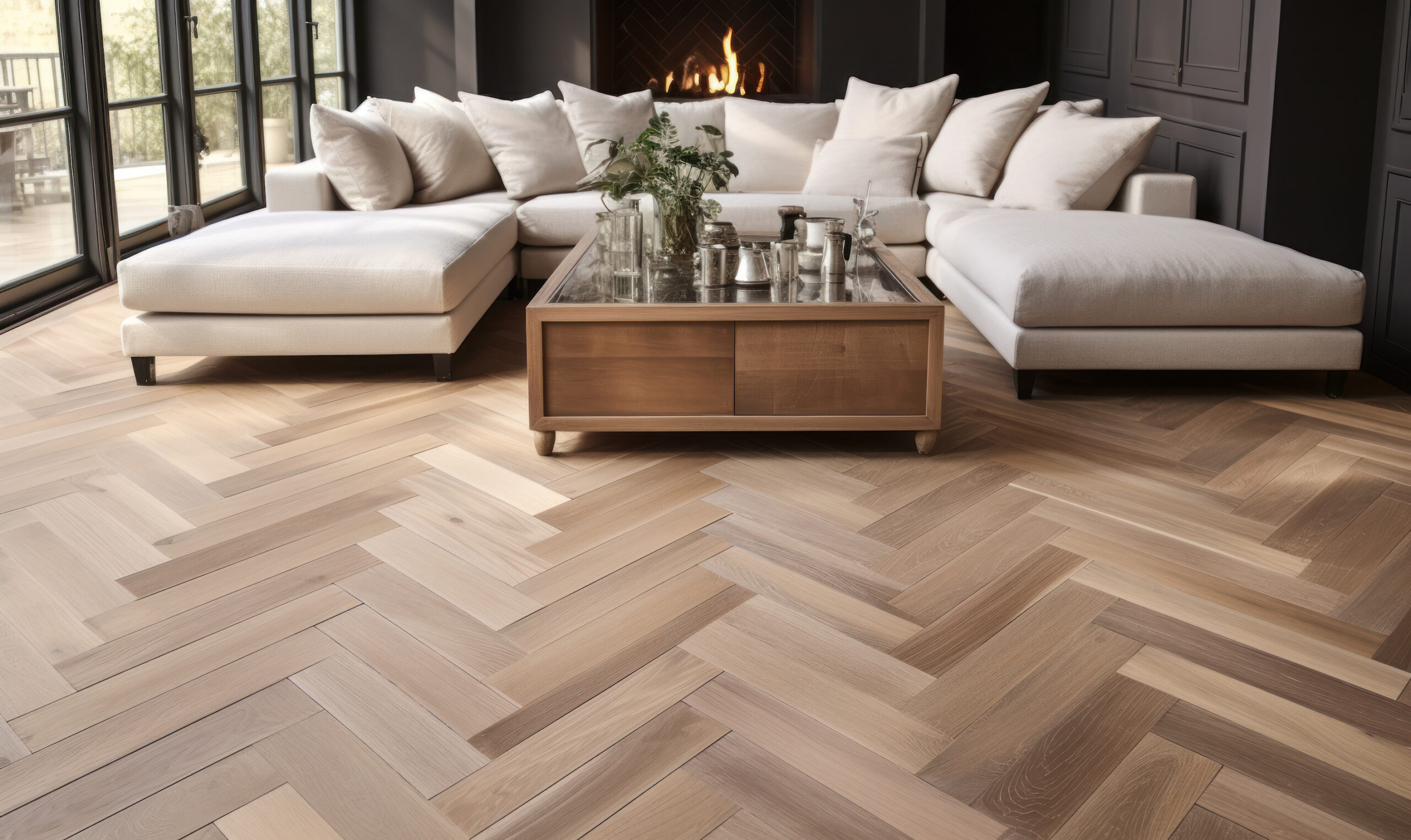 herringbone wood floor living room 