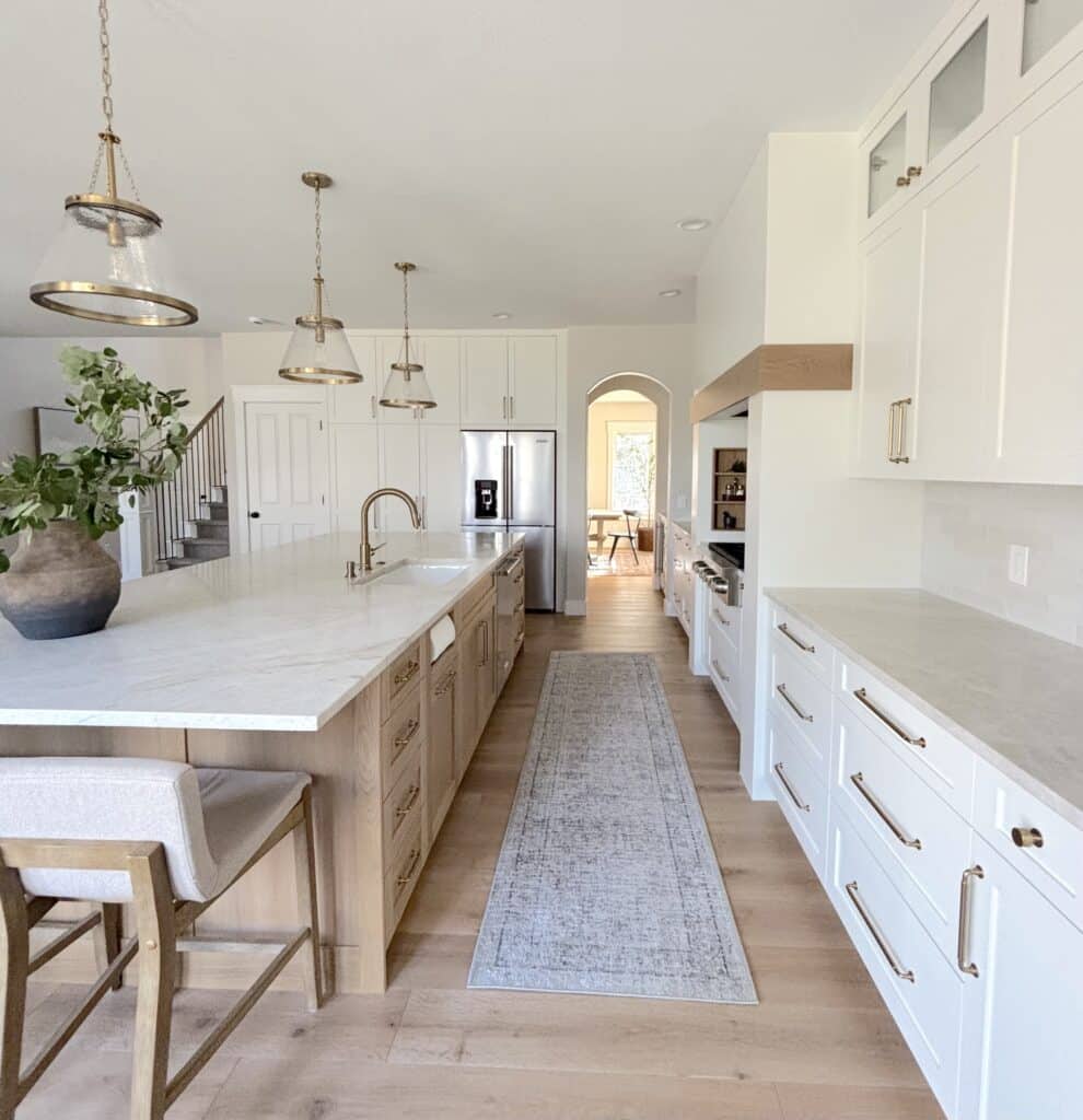 kitchen reveal white cabinets with wood island