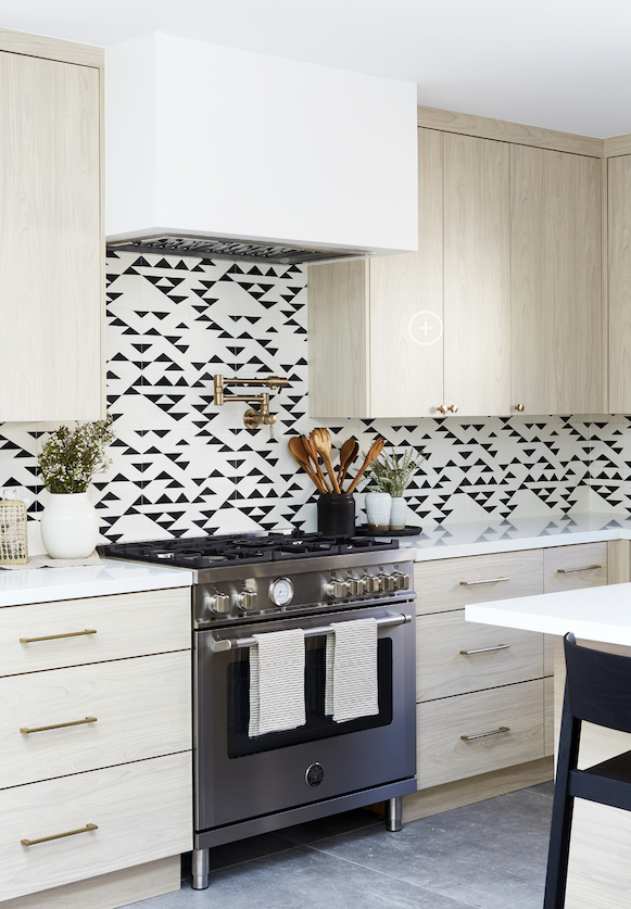 kitchen trends 2023 geometric tile backsplash