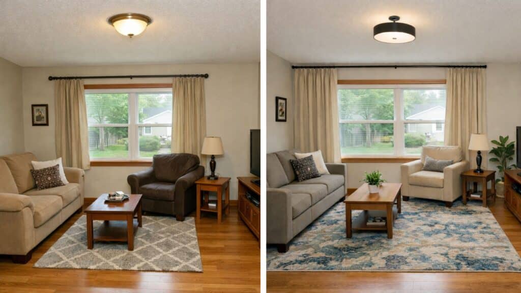 dated living room before and after