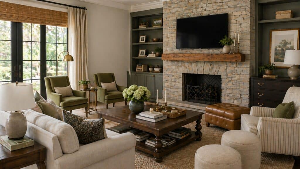 Example of a living room with more consistent materials and finishes