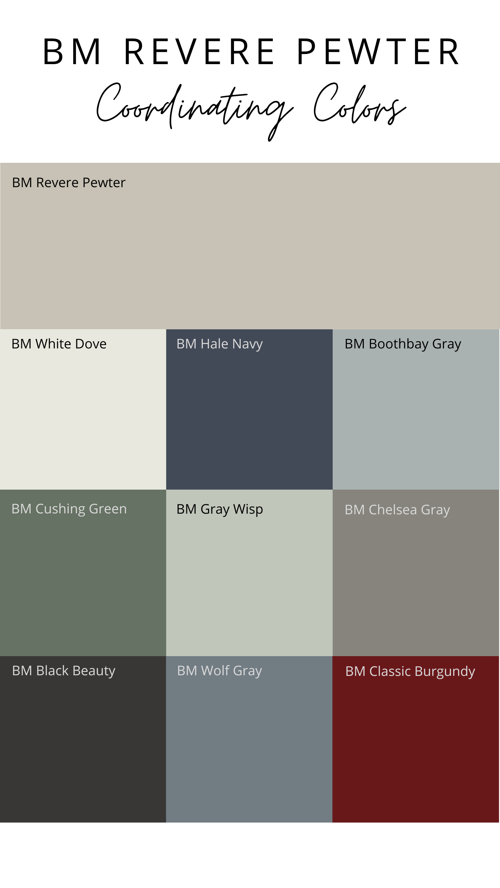 revere pewter coordinating colors
