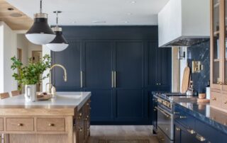 studio mcgee two toned kitchen navy and oak cabinets