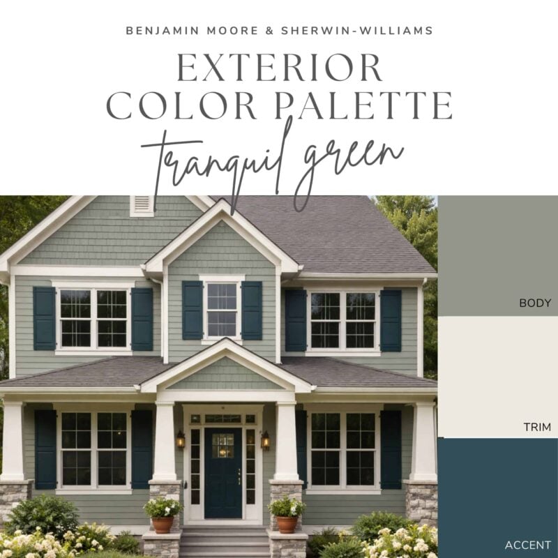 green house with white trim exterior color palette