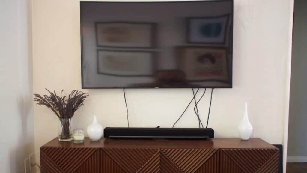 example of visual clutter with exposed tv electrical cords