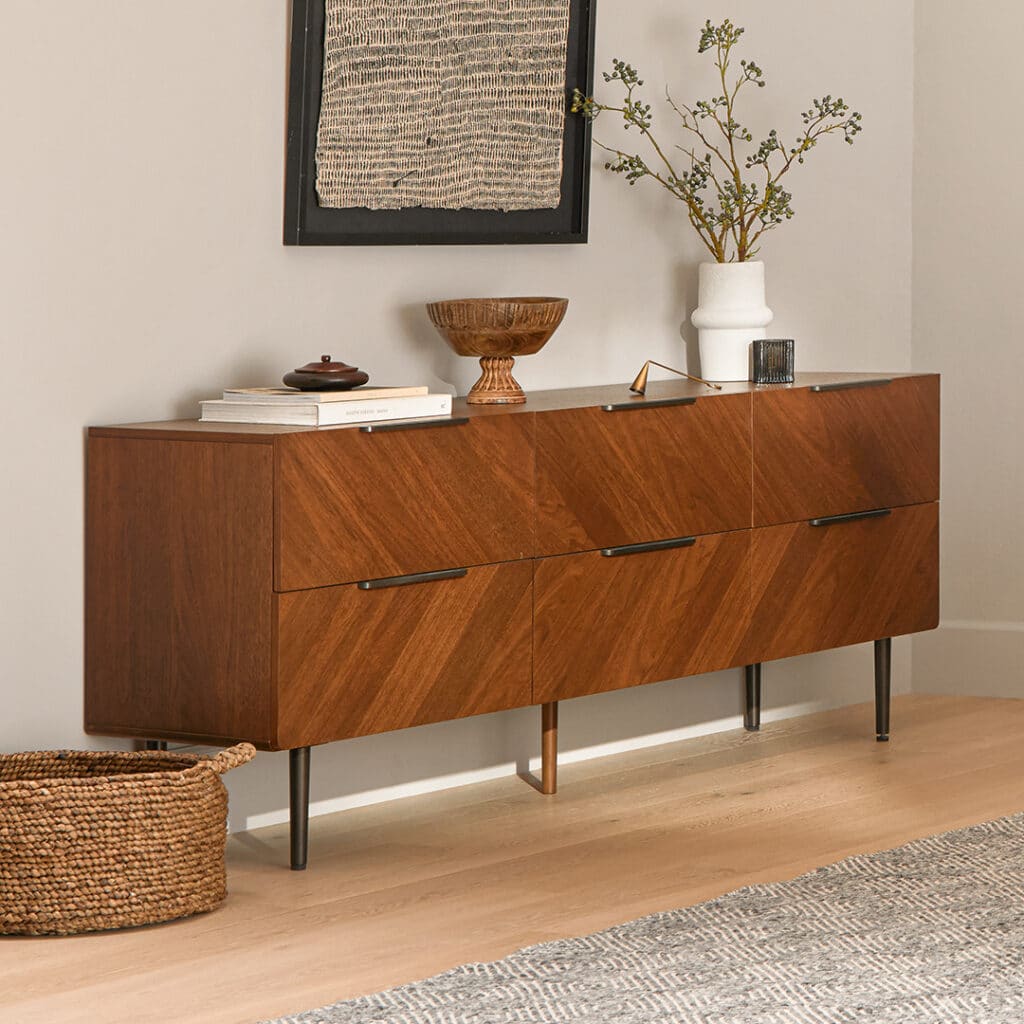 mixing wood tones entryway